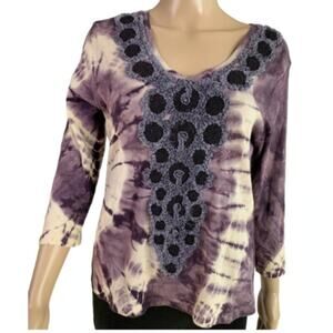 Nature Art by Lynn Yang Women's Size Small Top Purple Tie Dye 3/4 sleeve USA